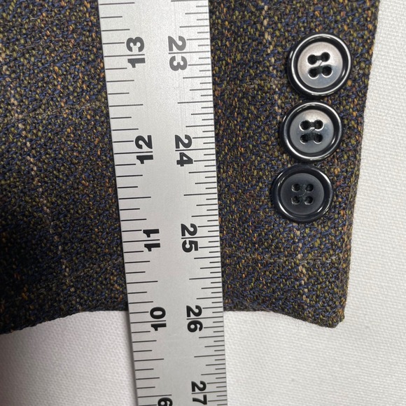 Vinceli Mens Lambswool Blazer Brown Blue Plaid Check Suit Jacket Size L 42 Italy - Picture 7 of 11